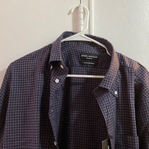 Spier and Mackay Brown and Navy Gingham Sport Shirt. 16 Contemporary